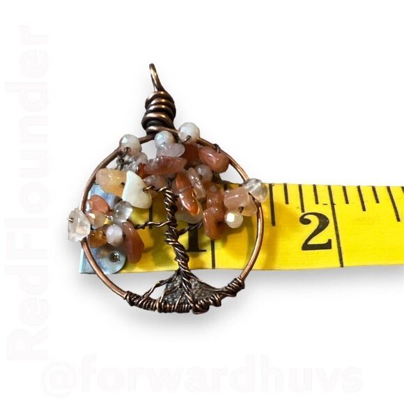 Unique Handmade Tree Of Life Pendant with Quartz Chips | Bronze-Colored Wire - Picture 5 of 9